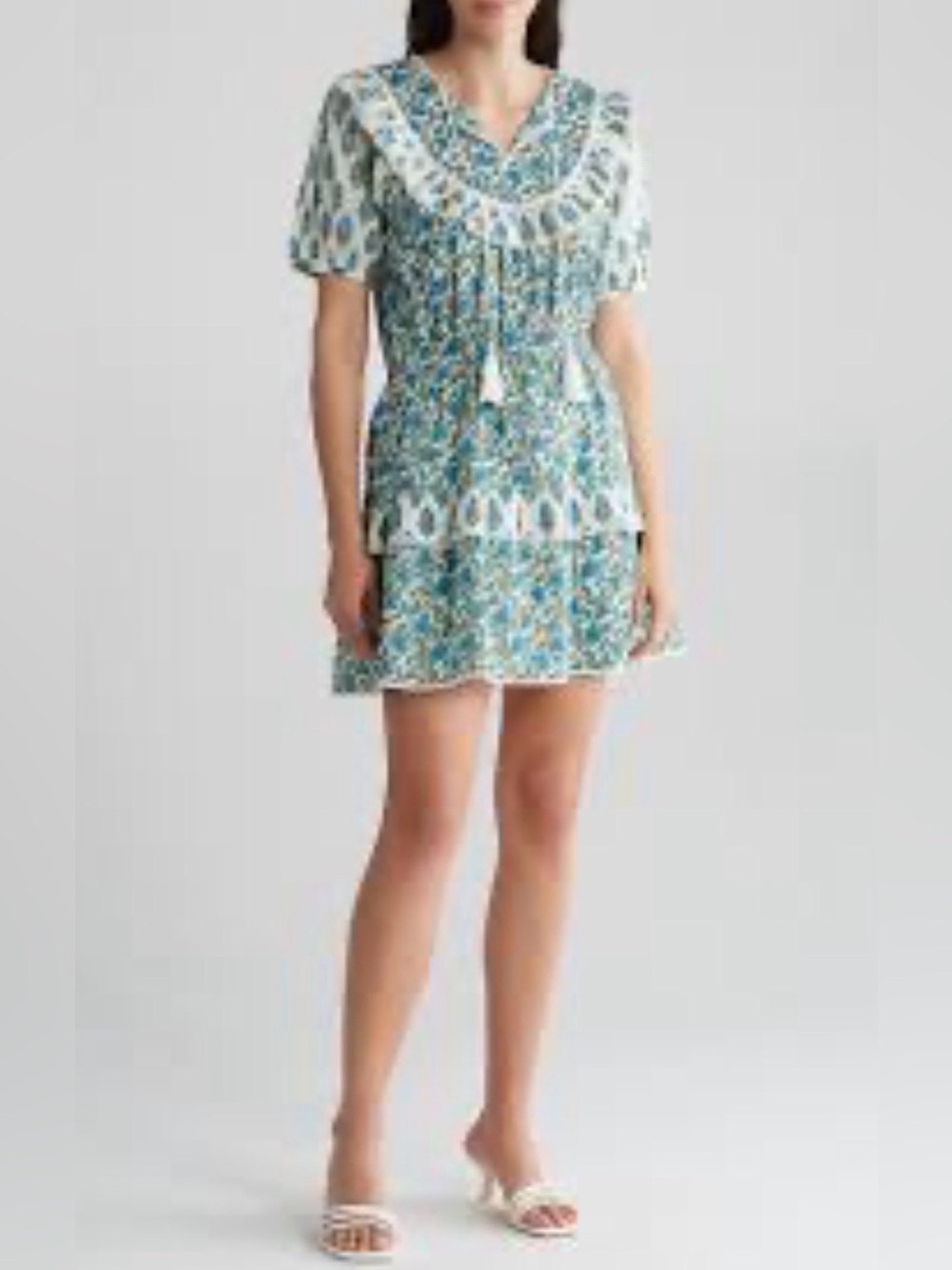 MAISIE Floral Print Ruffled Collar Mini Dress - Small